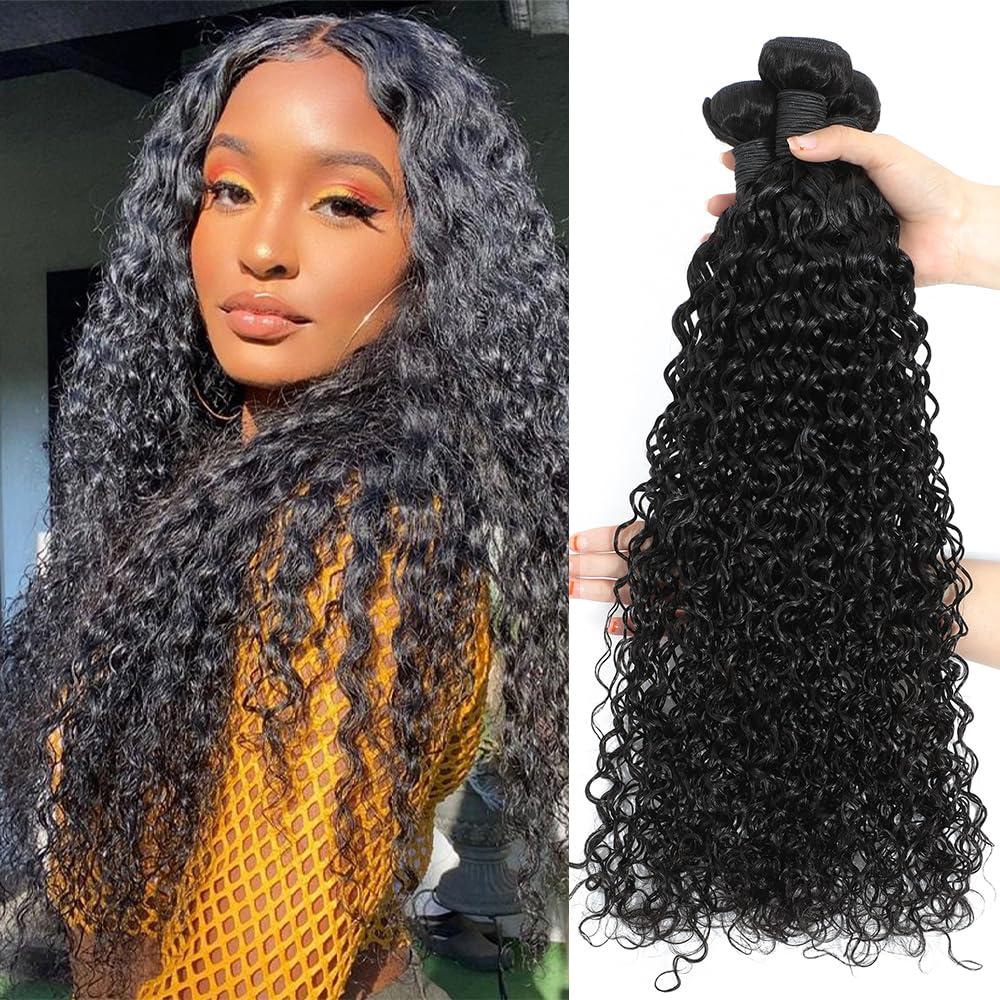 Gemmrnny Gemmrnny Curly Bundles Human Hair 18 20 22 Inch Soft and Thick 3 Bundles Water Wave Human Hair Bundles 12A Brazilian Deep Wave Bundles 100% Unprocessed Wet and Wavy Bundles Human Hair
