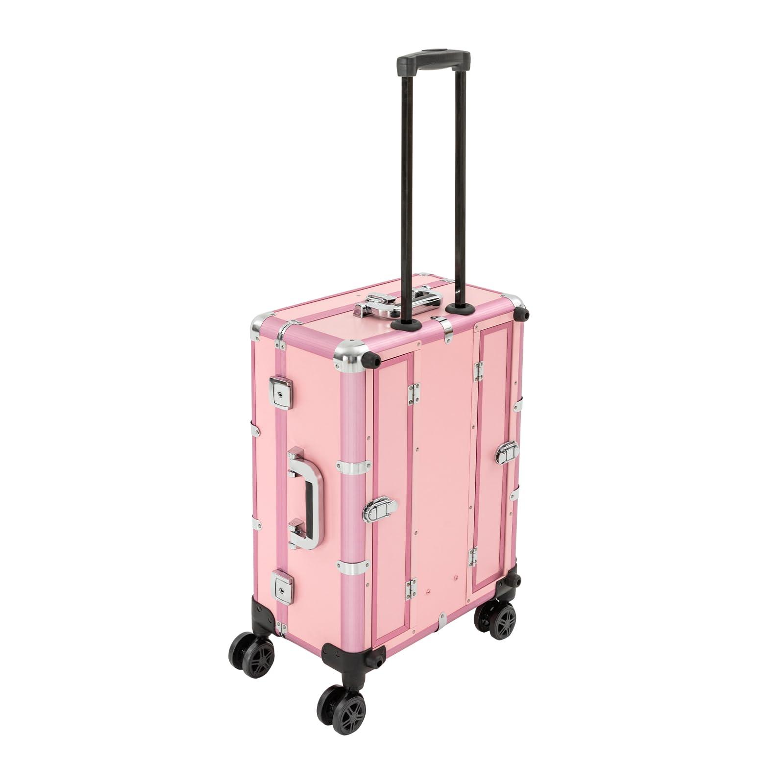 YIYIONCE YIYIONCE Trolley Makeup Train Case, Professional Makeup Case with LED Lights, Bluetooth & Wheels, Portable Rolling Makeup/Salon Station for Professional Use (Pink)| US STOCK