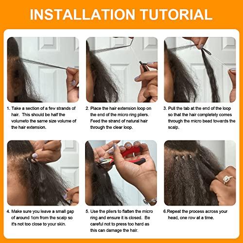 N NIAWIGS Kinky Straight Micro Link Extensions Hair Human Hair Niawigs Micro Links Hair Extensions for Black Women 100 Strands Micro Loop Human Hair Extensions 12 Inches 70G Natural Black