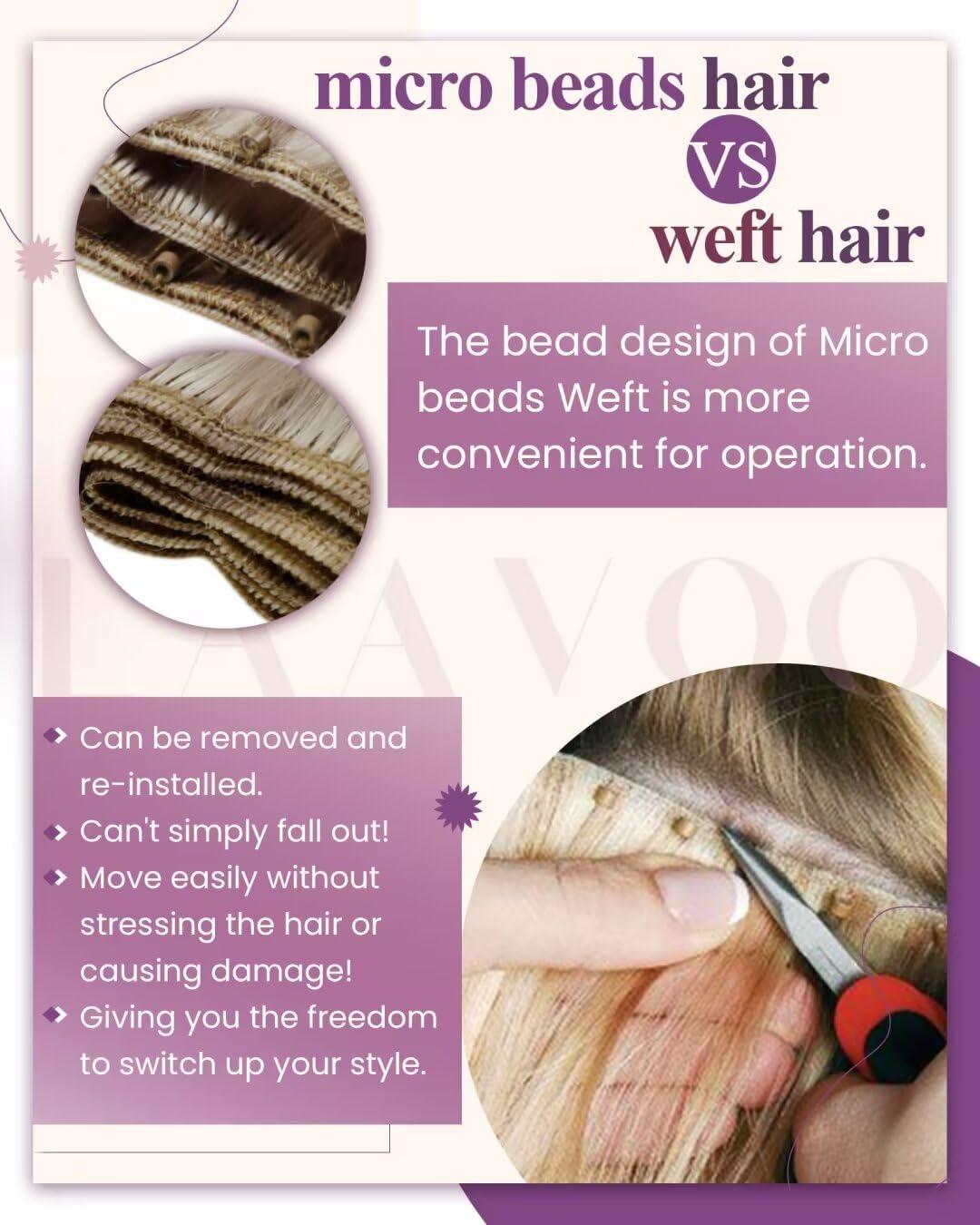 LAAVOO LaaVoo Beaded Weft Hair Extensions Human Hair Microbead Extensions Ombre Micro Beads Weft Human Hair Extensions Brown to Light Brown Mix Blonde Beaded Weft Extensions Human Hair 50G 18 Inch