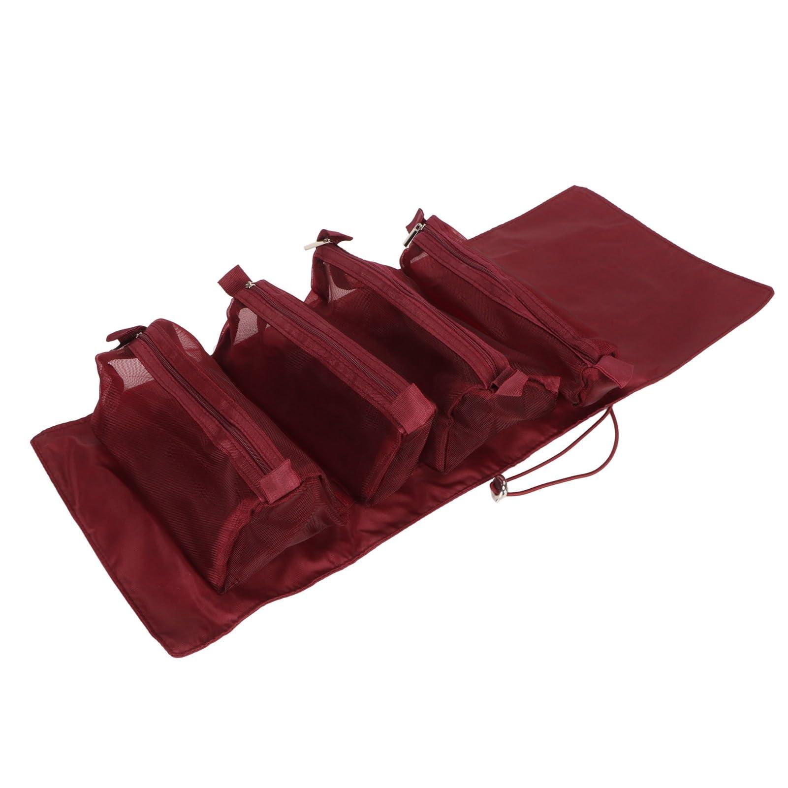 jeerbly jeerbly Red Detachable Cosmefic Bag, 4 in 1 Roll up Makeup Bag Large Capacity Adjustable Divider Cosmetic Bag Beauty Storage Cosmetic Bag for Office Outdoor Travelling