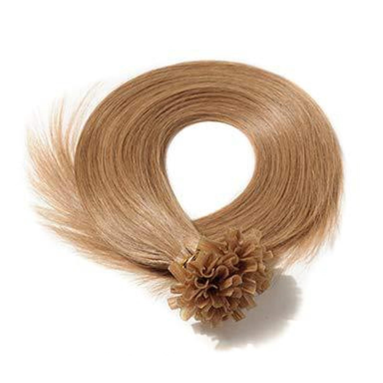 RIBONI U Tip Hair Extensions Human Hair Pre Bonded Keratin Fusion Nail U Tip Real Remy Human Hair Extension For Women 100 Strands 100G/Pack Light Brown 24Inch