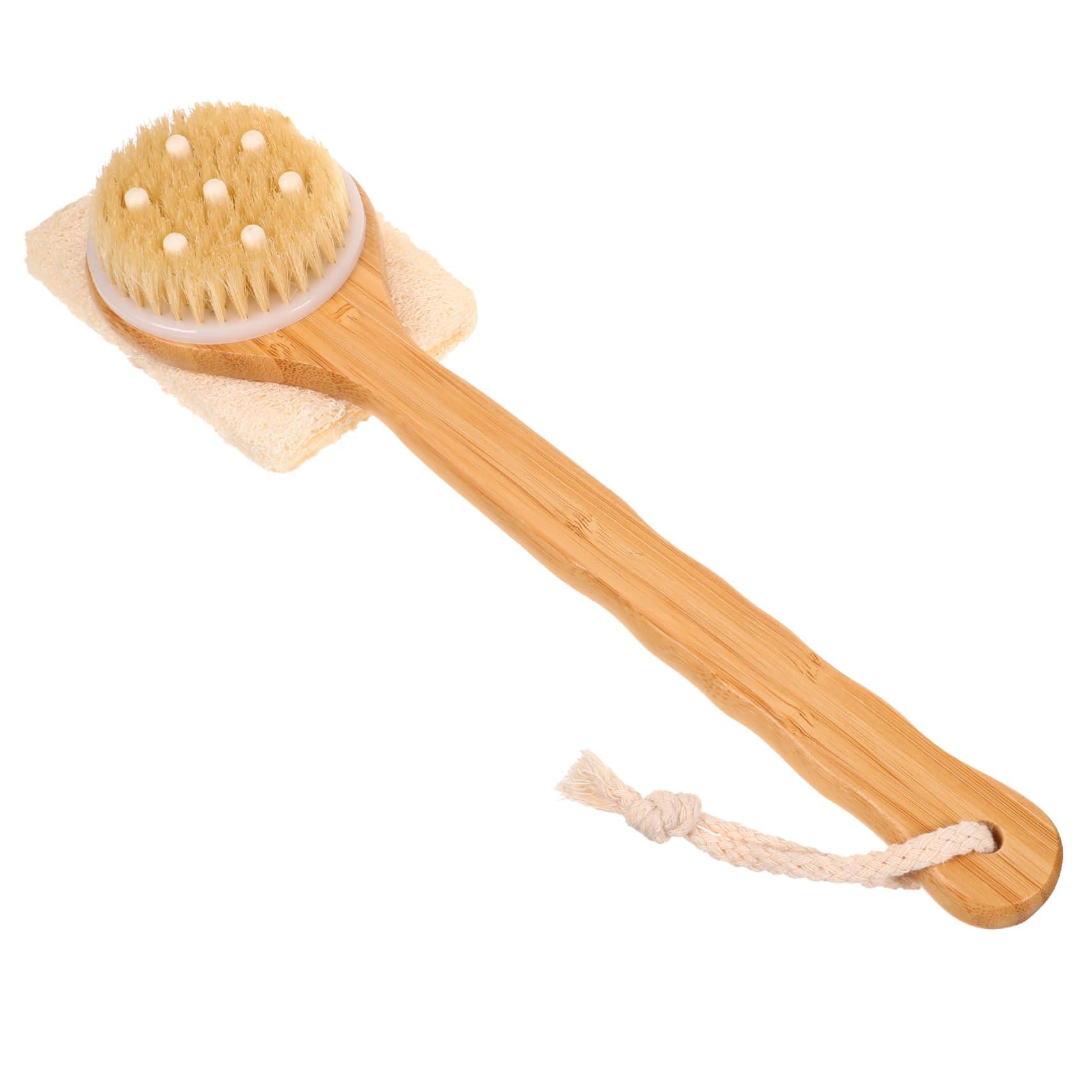 COLLBATH COLLBATH Natural Loofah Bath Brush with Long Handle Double Sided Exfoliating Skin Scrubber for Bead Loofah Sponge for Body and Foot Cleaning
