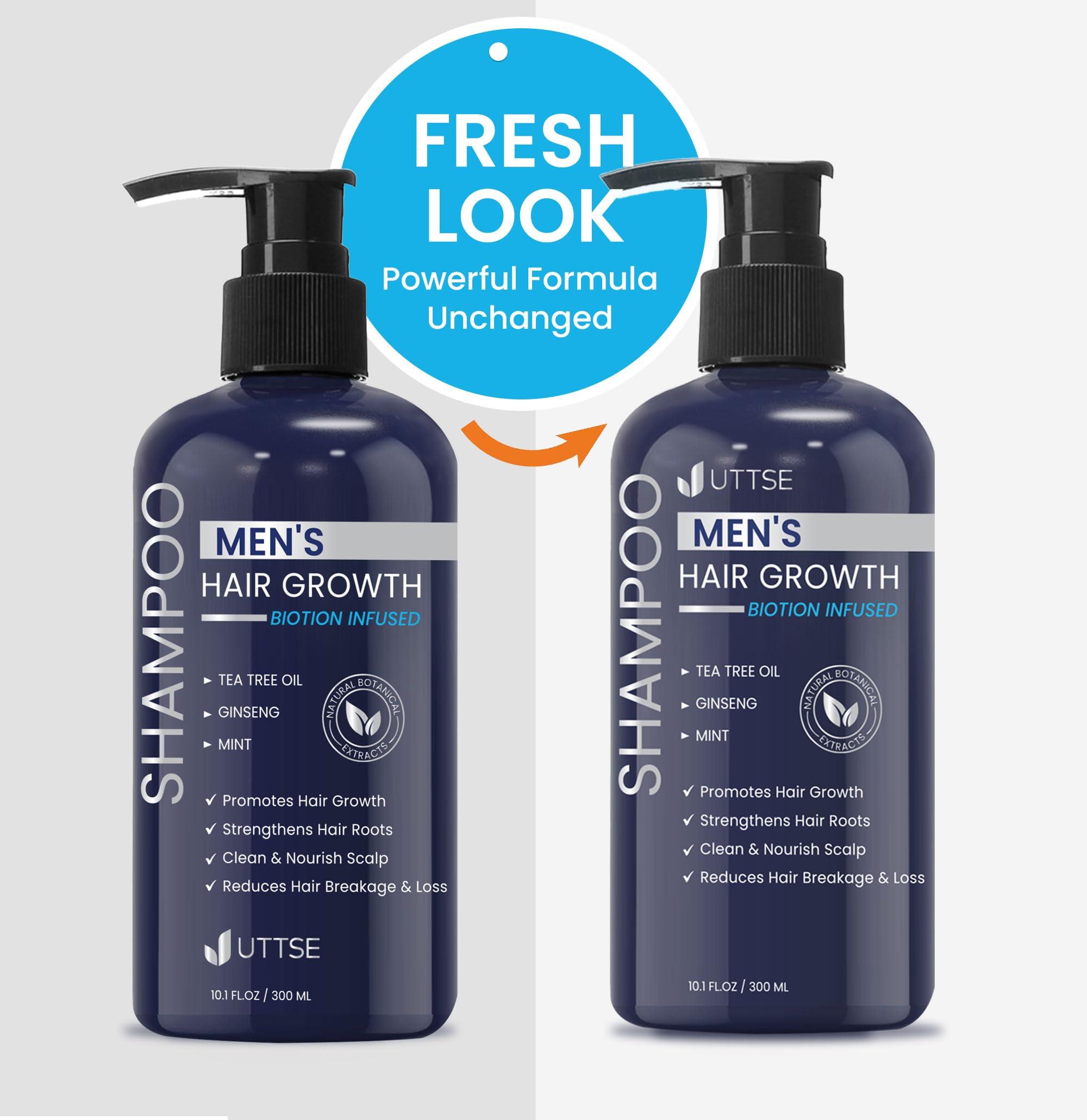 Uttse Uttse Biotion Hair Growth Shampoo for Men: Natural Thickening Shampoo with Tea Tree Oil Ginseng Mint for Hair Loss and Thinning Hair - 10.1 fl.oz, Dark Blue