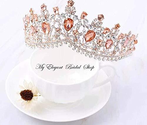 Blufly Blufly Baroque Queen Crown and Tiara Bronze Crystal Princess Crowns Dolce Diadem Bridal Wedding Headband Handcrafted Bejeweled Hair Ornament Crown for Women and Girls (B)