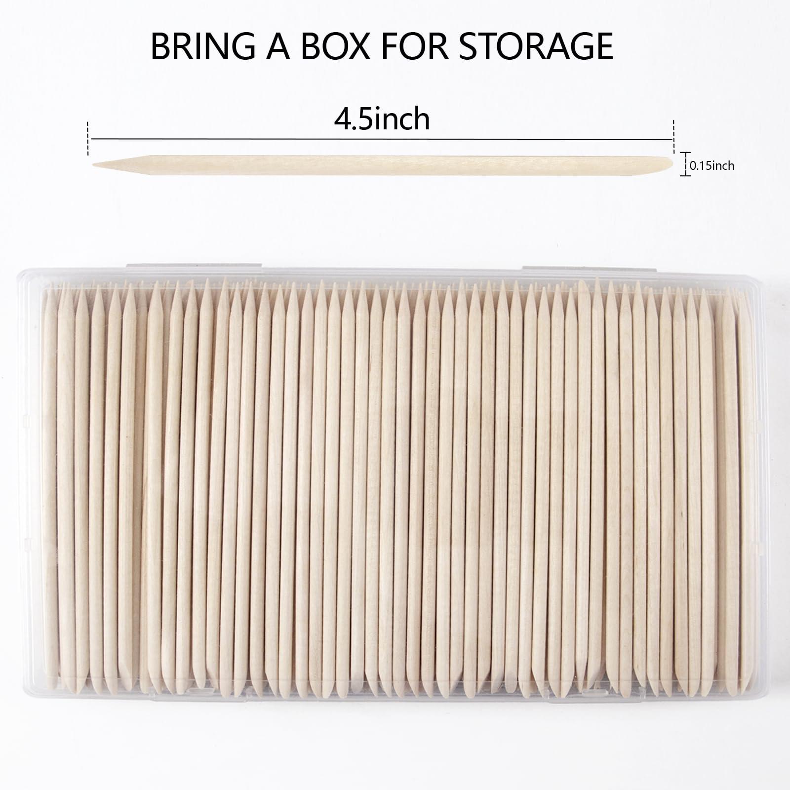 Bcowos 200PCS Orange Sticks For Nails 4.5 inch - Double Sided Wooden Cuticle Pusher Sticks - Professional Nail Sticks for Nail Art Manicure Pedicure - Cuticle Sticks Packed in A Case