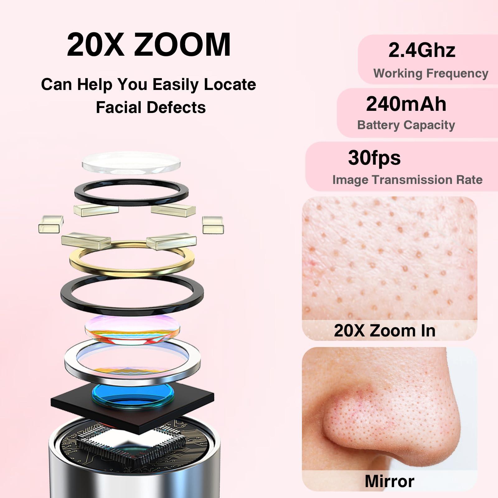 PrajnaQY Blackhead Remover Tools,Visible Pimple Popper Extractor Tool Kit with Visible Camera for Blemish, Whitehead Popping, Rechargeable Blackhead Extractor Tool for iPhone, iPad & Android (Pink)