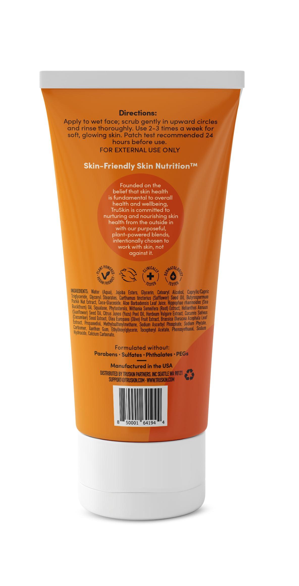 TruSkin Naturals TruSkin Vitamin C Gentle Face Scrub - Brightening Daily Face Exfoliator for All Skin Types - Softens & Smooths Skin with Vitamin C, Yuzu Lemon, and Exfoliating Bora Bora White Sand - 4 Fl. Oz