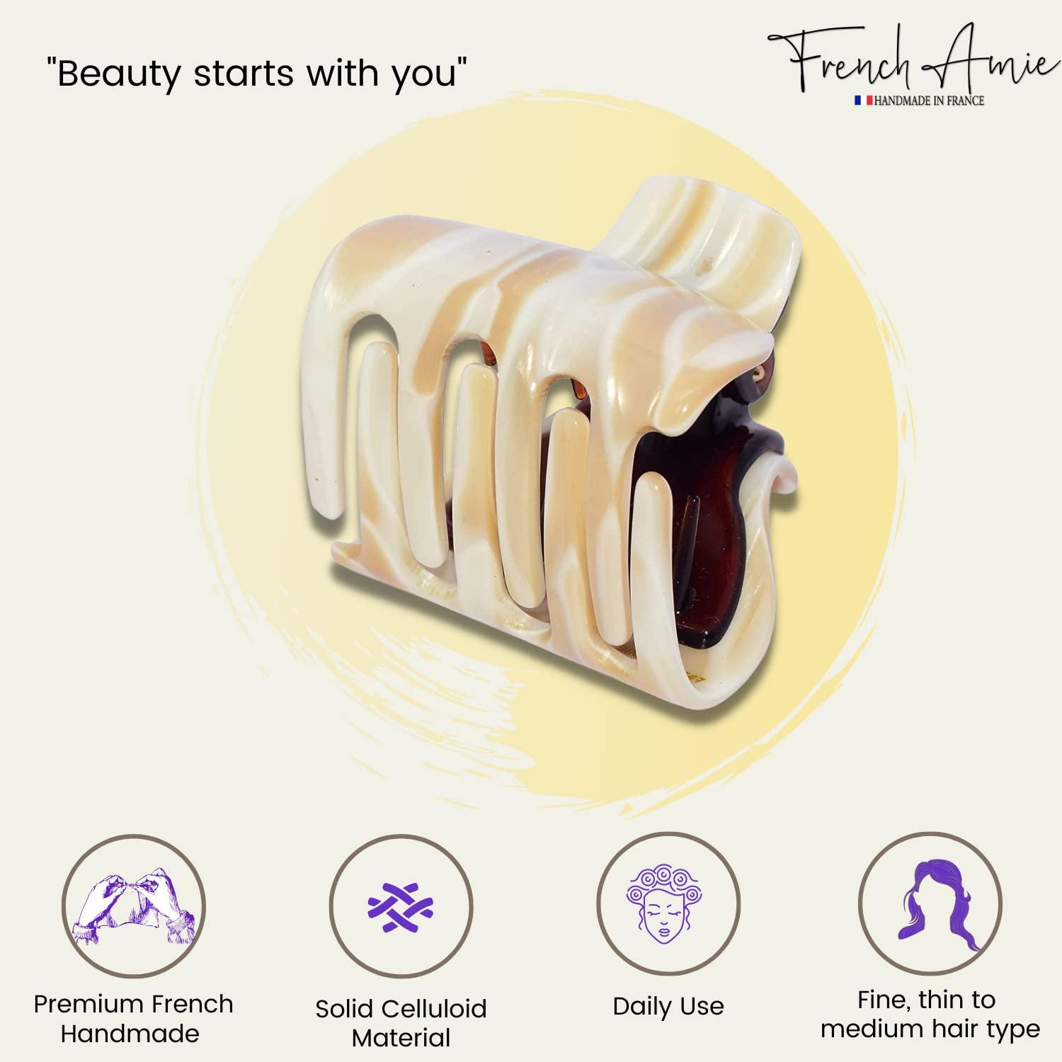 French Amie French Amie Big Fat Marble Cream Off White Handmade Jaw Hair Grip Claw Clips Clamps for Women and Girls for Thick Hair (5 cm / 2 Inch)