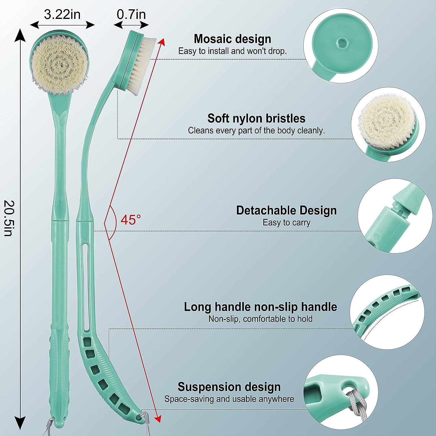 UHIAGREE Back Brush Long Handle for Shower, 20.5 Bath Brush, Back Scrubber, Shower Body Brush with Curved Handle for Elderly Disabled, Limited Mobility, Frozen Shoulder,Men and Women(Cyan)
