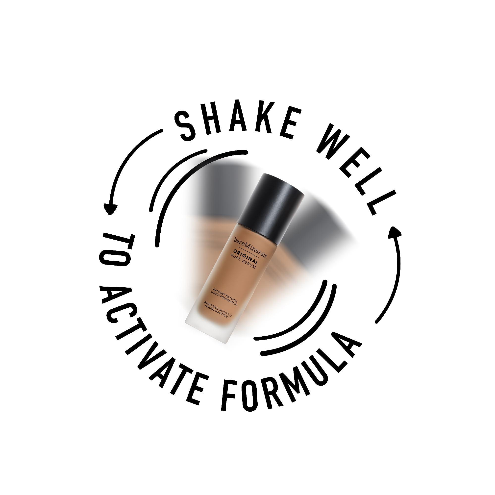 bareMinerals bareMinerals Original Pure Serum Radiant Natural Liquid Foundation Mineral SPF 20, Hydrating Skin Tint, Dewy Finish, Lightweight, Medium Coverage, Non-Comedogenic, Vegan