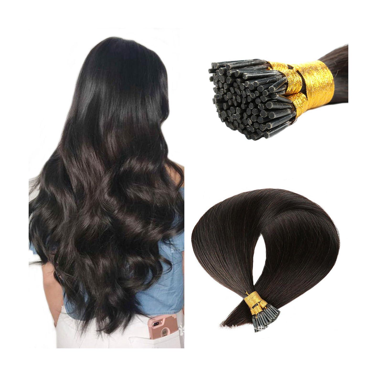 RIBONI I Tip Human Hair Extensions Keratin Cold Fusion Human Hair Extensions Pre Bonded I Tip Natural Hair Extensions Human Hair 100g 0.5g/1s Remy I Tip Human Hair Extensions