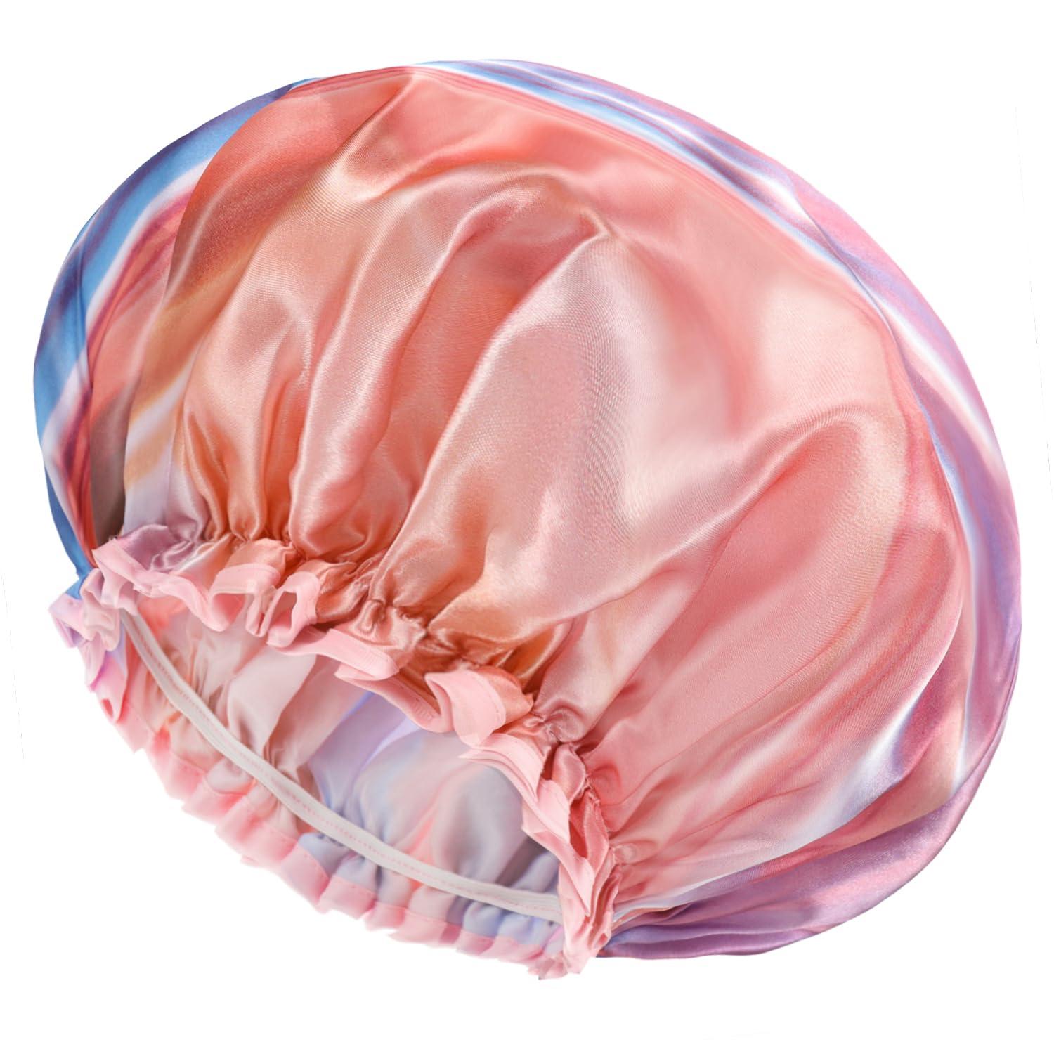 mikimini mikimini Shower Cap for Women Pack of 42 Pack M and 2 Pack XL, Oversized Waterproof Shower Cap, Reusable, Washable, Pink Fashionable Shower Cap Pink River