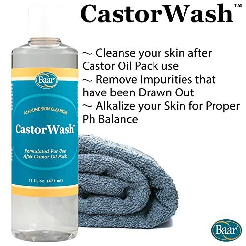 Baar Baar Castor Oil Packs Kit: Heating Pad with Auto Shut Off; Cold Pressed, Cold Processed, Hexane Free, Palma Christi Castor Oil; Reusable, Unbleached Wool Flannel Cloth; & Disposable Castor Oil Packs