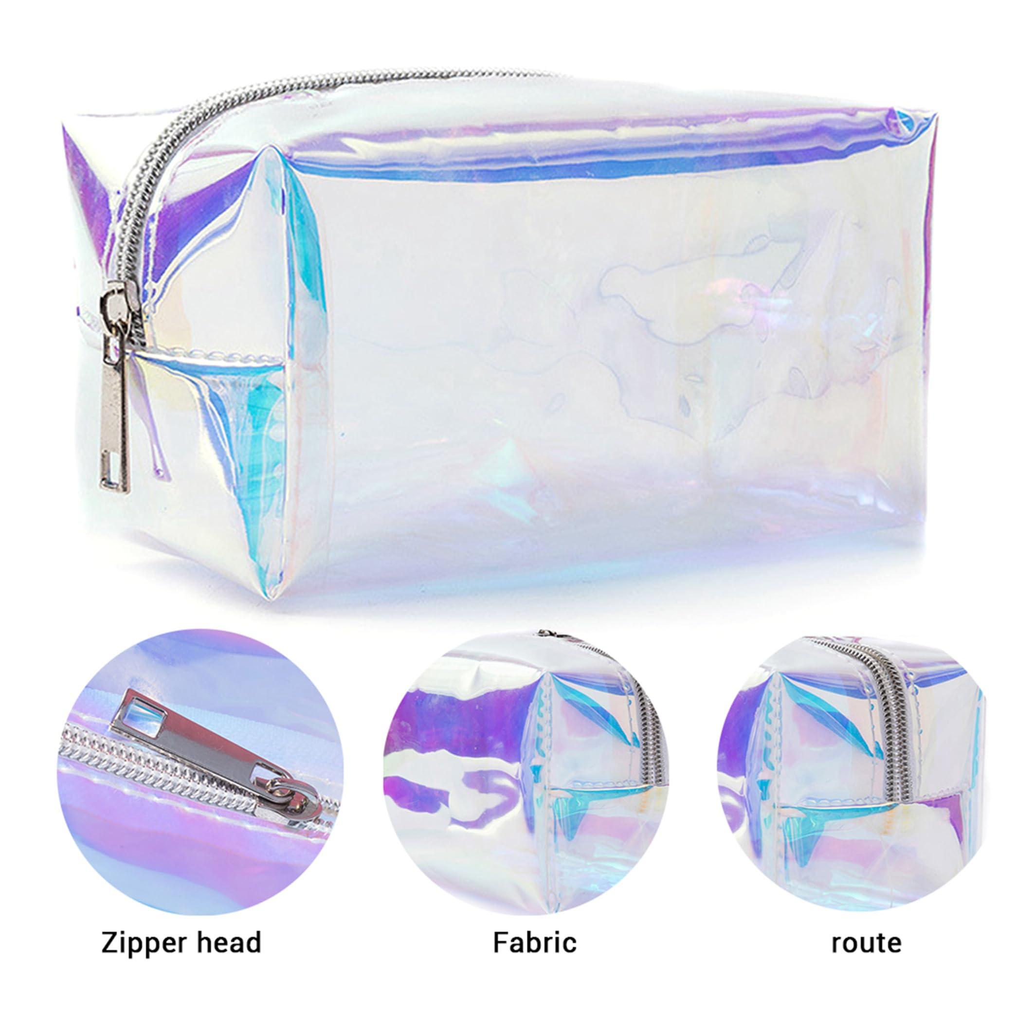 Generic Generic Makeup Bag,Holographic Makeup Bag, Clear Toiletry Carry Pouch with Zipper and Portable Handle, Waterproof Cosmetic Bag for Beach, Travel Toiletry Bag Makeup Accessories Organizer, Colourful,