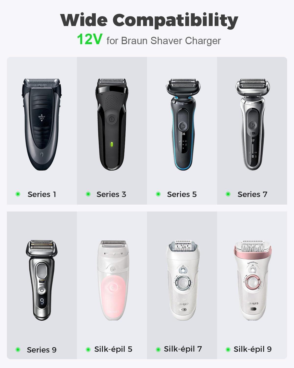 Newding 12V Charger Cable for Braun Shaver Series S3 S5 S6 S7 S8 S9, Beard Trimmer and Epilator Silk-pil 9 7 5 Wet & Dry Electric Razor Charging Cord for Series 3 5 6 7 8 9 Pro Pro+