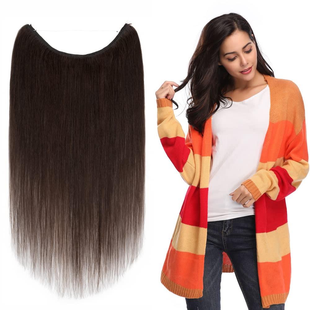 Rich Choices Rich Choices Halo Hair Extensions Real Human Hair 100% Human Hair Halo Extensions for Women Invisible Wire Hair Extensions Remy Halo Hair 18 Inch #2 Dark Brown