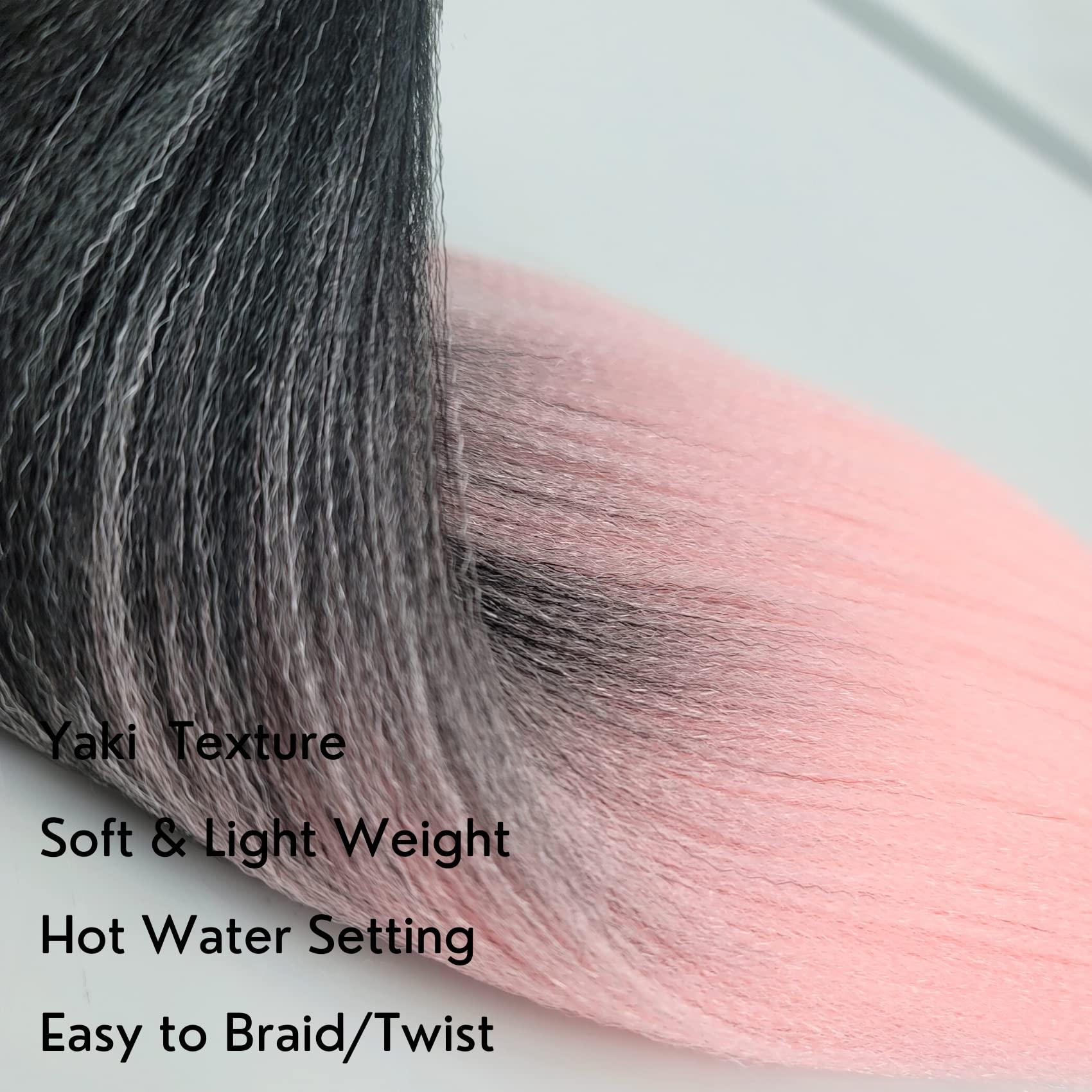 Gozill Pink Ombre Braiding Hair Pre Stretched Box Braids Hair Extension 26 Inch Black Peach Pink Hair for Braiding(Pack of 3)