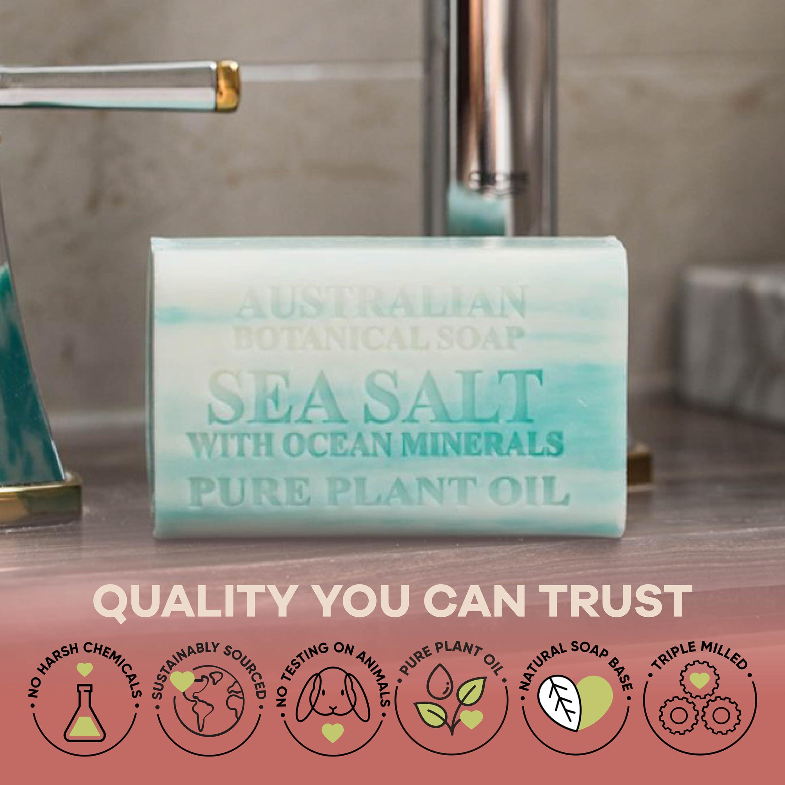 Australian Botanical Soap Australian Botanical Soap, Sea Salt with Ocean Minerals 6.6 oz (187g) Soap Bars | Natural Soap Base | All Skin Types | Women & Men | Shea Butter Enriched Bar Soap - Pack of 8