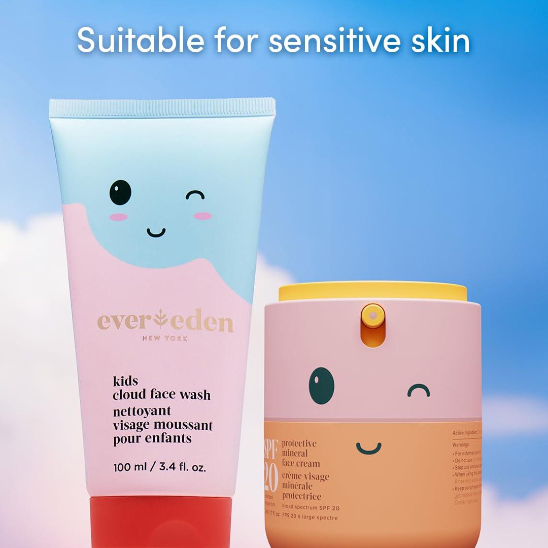 Evereden Kids Happy Morning DUO: Clean & Vegan Skin Care for Kids Bundle | Kids Skin Care Cloud Face Wash + SPF 20 Mineral Face Cream | Non-Toxic | Non-Comedogenic | Fun | Easy-to-Use Skincare for Kids