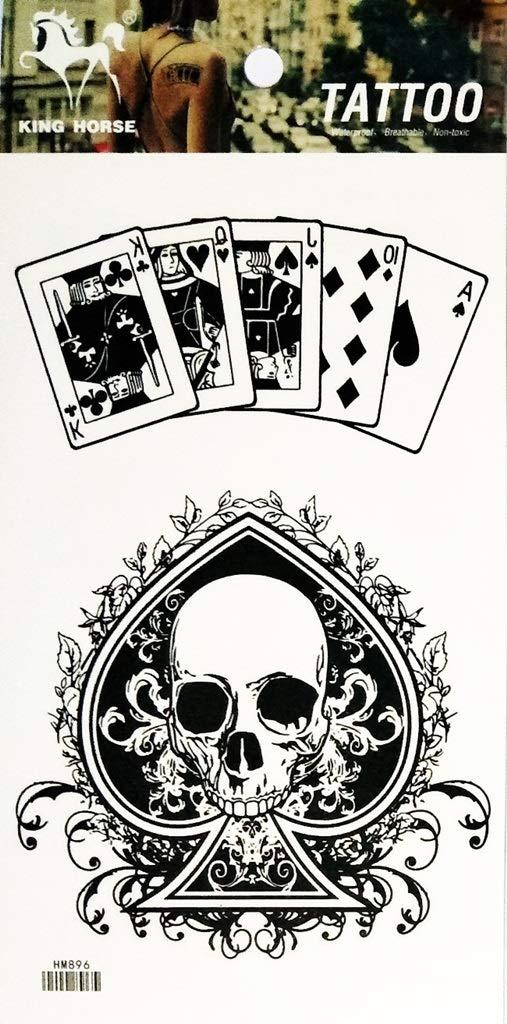 PP TATTOO PP TATTOO 1 Sheet Skull Poker blackjack Ace Jack Gambling Playing Card Casino Temporary Tattoo for Women Girl Fake Tattoos Body Art Arm Jewelry Waterproof Tattoos Stickers Tattoos