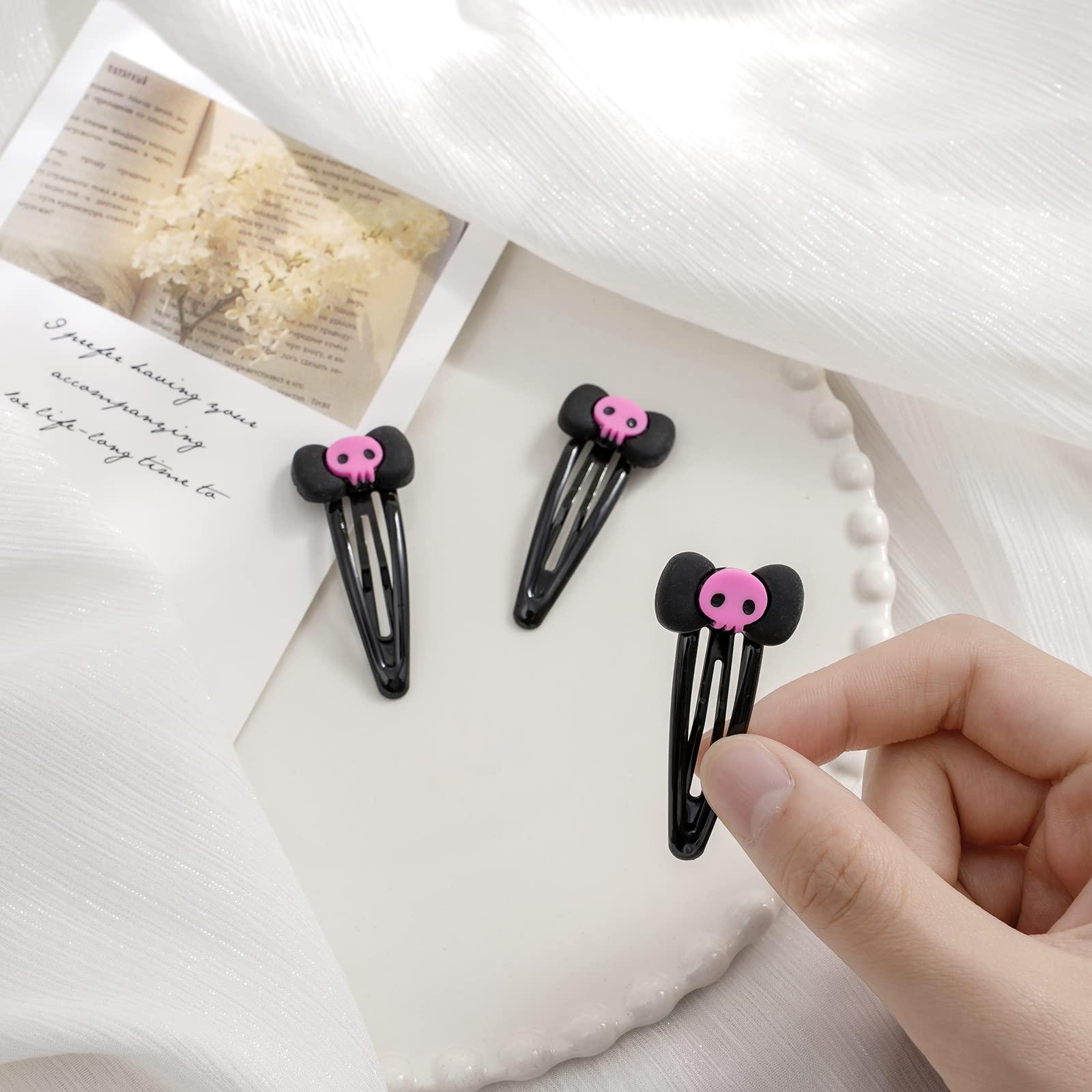 PUCAPOCO Skull Bow Clips Cartoon Anime Hair Clips Y2k Hairclips Hair Accessories for Girls Women (Black-2)