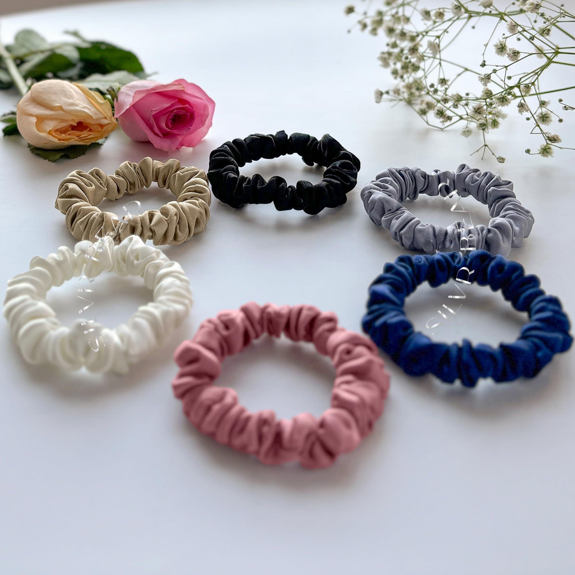 Silvr Bear SILVR BEAR Luxury Satin Scrunchies, Satin Hair Ties for Thick, Thin & Curly Hair, Scrunchies for Women, Girls & Men Softer than Silk Hair Ties (Classic Skinny)