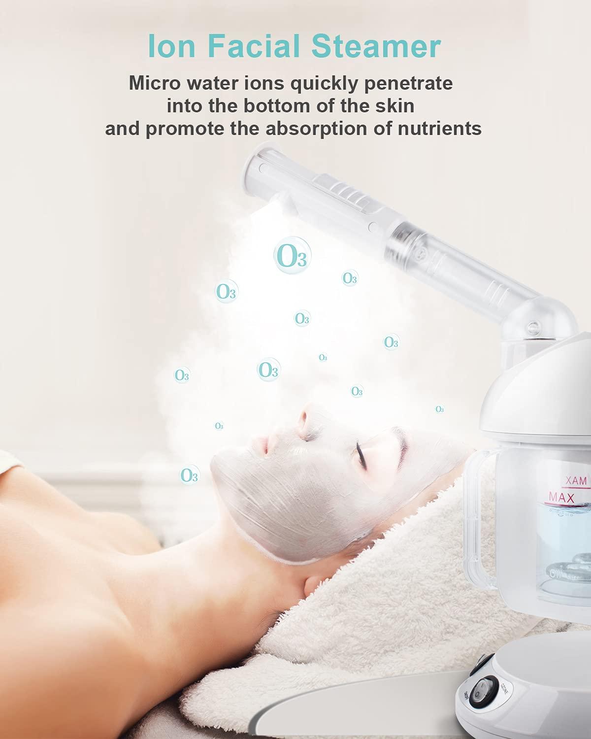 EZBASICS EZBASICS Hair Steamer 2 in 1 Ion Facial Steamer with Extendable Arm Table Top Hair Humidifier Hot Mist Moisturizing Facial Atomizer Spa Face Steamer Design for Personal Care Use at Home 1 Pack + 2Uses