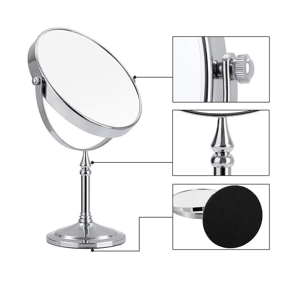 QQAMOGNNK QQAMOGNNK 8 Inch Double Sided Standing Makeup Mirrors, Magnification & Regular Professional 360 Rotating Brass Vanity Cosmetic Mirrors,Chrome,10X