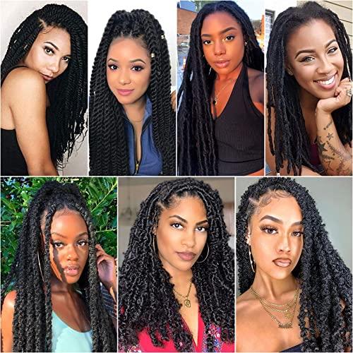 BYKSVIOC Afro Kinky Twist Crochet Hair Braids Marley Braid Hair 24inch Senegalese Curly Crochet Synthetic Braiding Hair (6Packs,#1B)