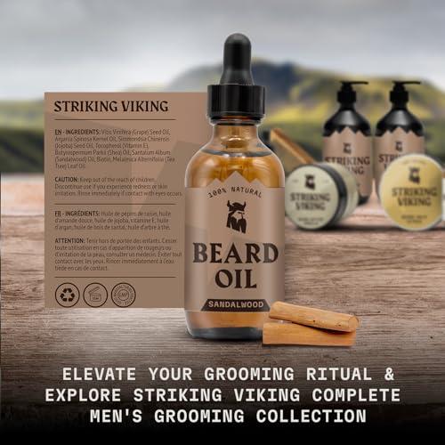 Striking Viking Striking Viking Scented Beard Oil Conditioner for Men - Natural Organic Formula with Tea Tree, Argan and Jojoba Oils - Softens, Smooths, and Strengthens Beard Growth (2 Fl Oz (Pack of 1), Sandalwood)
