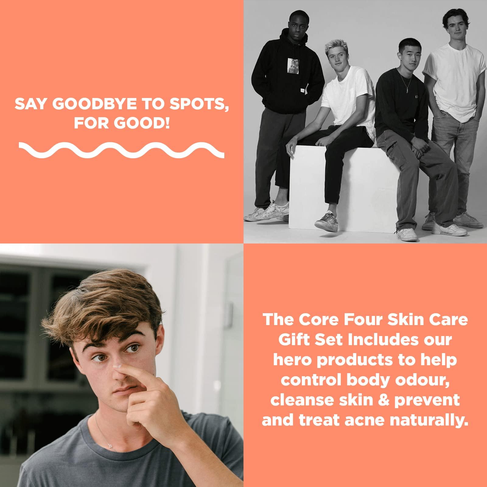 31st State 31st State Skincare Grooming Gift Set - Core Four Foaming Face Wash (150ml), 2-IN-1 Hair & Body Wash (150ml), Overnight Clearing Pads (50 Pads) & Aluminum Free Roll-On Deodorant (50ml), White