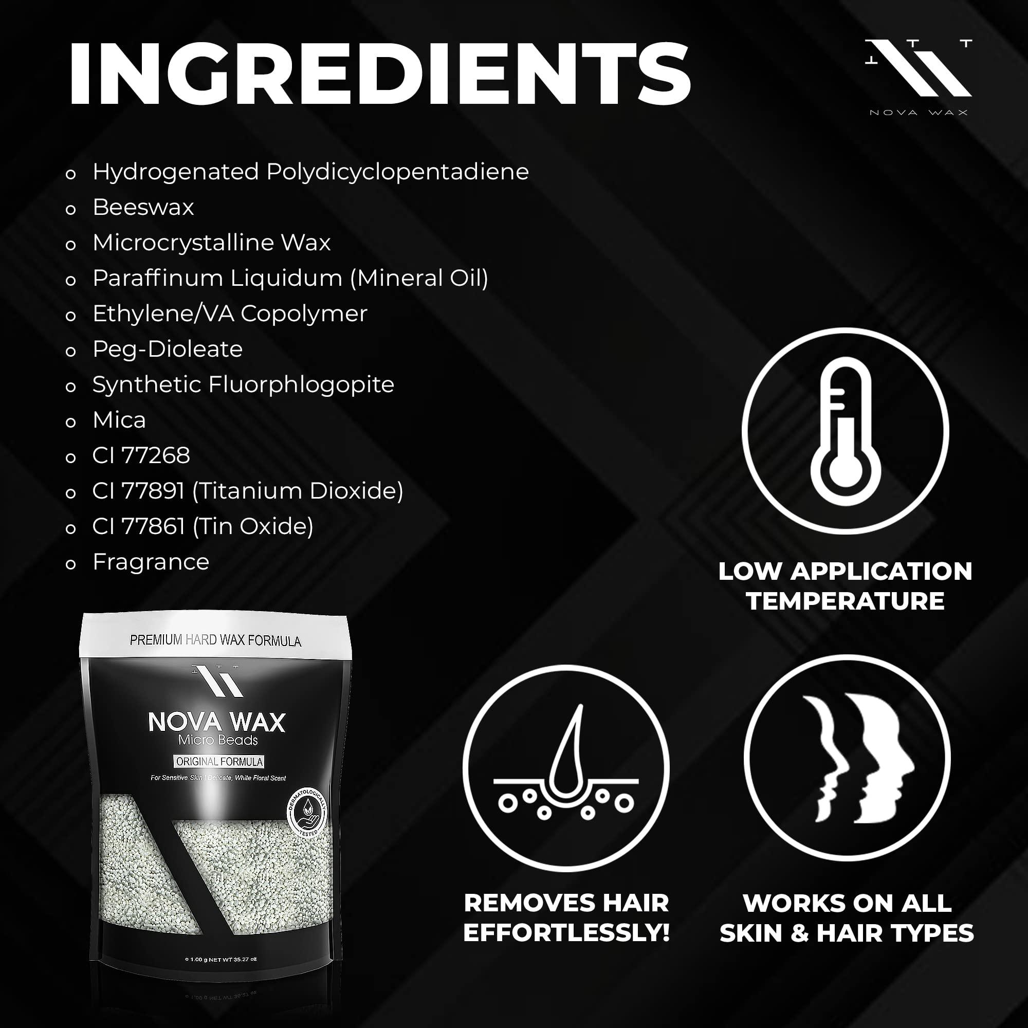 Nova Wax NOVA Wax 1000g (2.2lb) Hard Waxing Beads for Painless Hair Removal, Perfect for Brazilian, Bikini, Face, Legs, Underarm, Back, and Chest - Ideal for Sensitive Skin – Original Floral Scented Formula