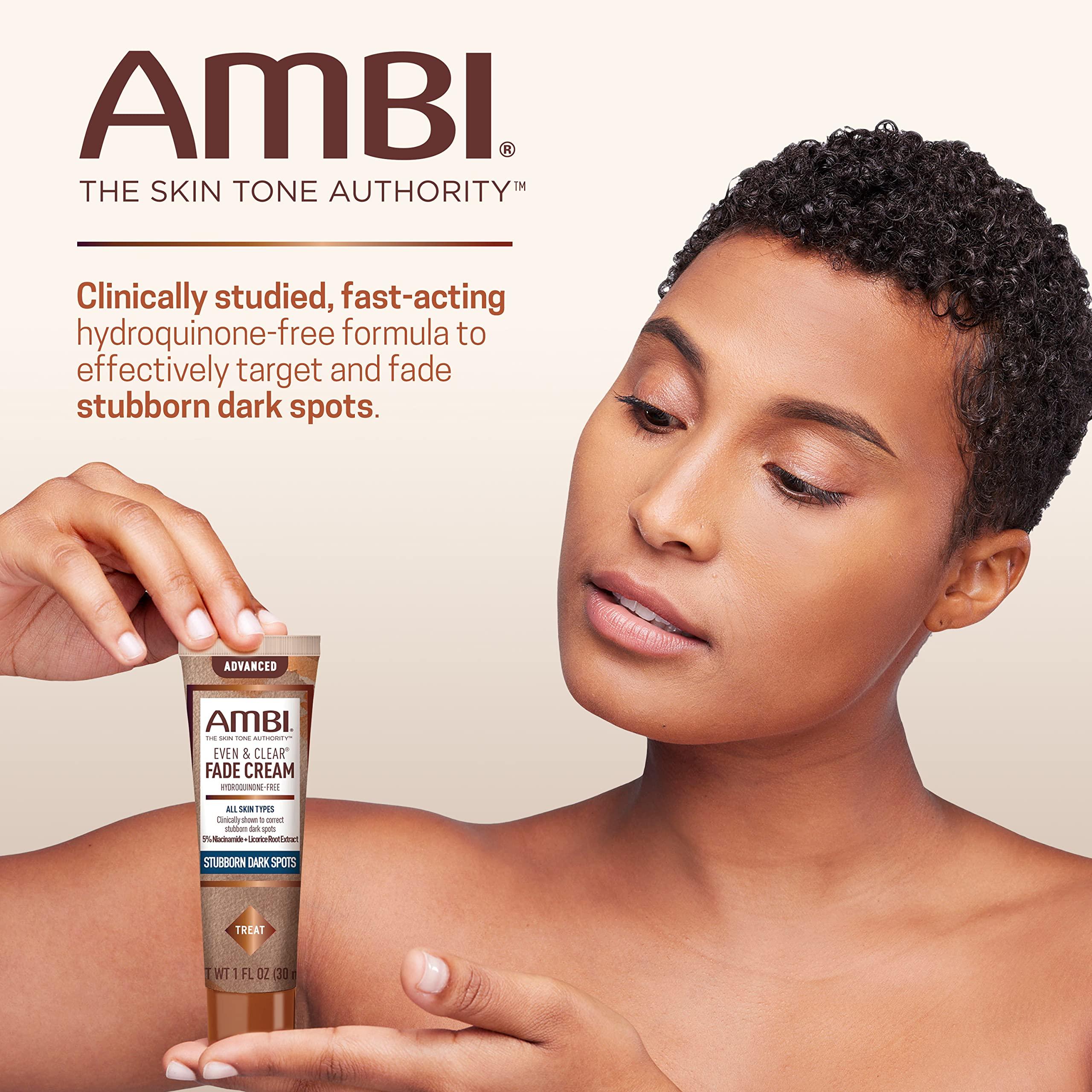 Ambi Ambi Even & Clear Advanced Fade Cream, Hydroquinone-free, Hyperpigmentation Treatment, Stubborn Dark Spot Corrector, Results In As Little As 2-3 Weeks, Niacinamide, Licorice Root Extract, PHA, 1 Fl Oz