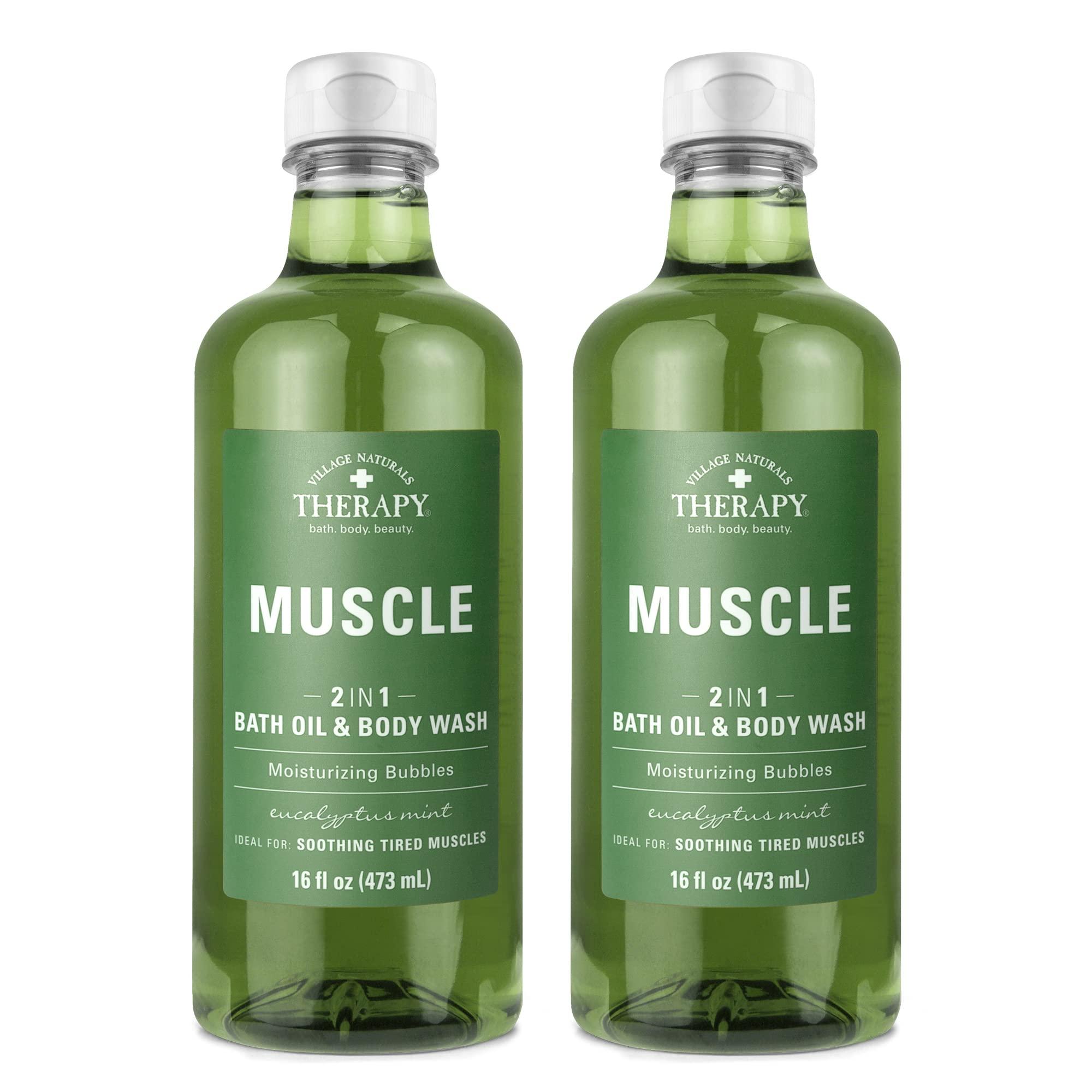 Village Naturals Therapy Village Naturals Therapy Muscle Foaming Bath Oil and Body Wash 16 oz. 2 pack, Green, 16 oz