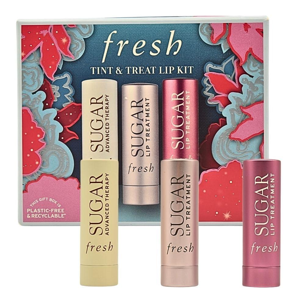 Fresh Tint and Treat Lip Kit by Fresh for Women - 3 Pc 0.07oz Sugar Lip Treatment - Rose, 0.07oz Sugar Advanced Therapy, 0.07oz Sugar Lip Treatment - Bloom