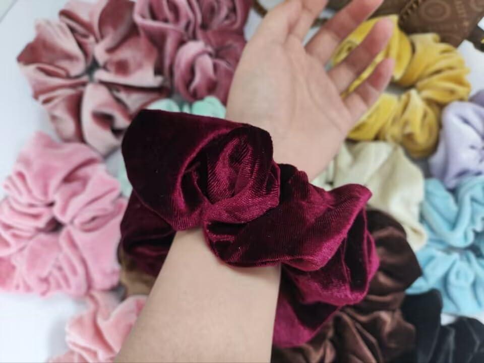 GOLD XIONG PADISHAH Velvet Scrunchies for Women, Big Hair Scrunchies for Thick Hair, Jumbo Elastic Scrunchies, Oversized Hair Scrunchy, Large Scrunchie, Extra Large Scrunchies