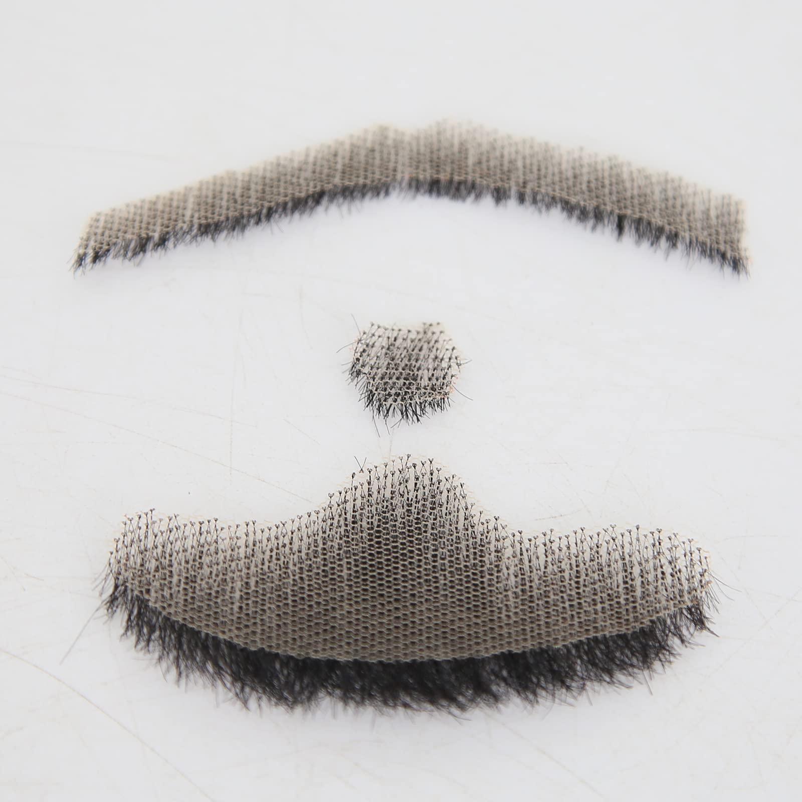 zigzag hair zigzag hair Face Beard Extension Human Hair Mustache Black Costume Fake Beard for Adults Men Realistic Makeup Lace Invisible False Beards (Black, Beard 4)