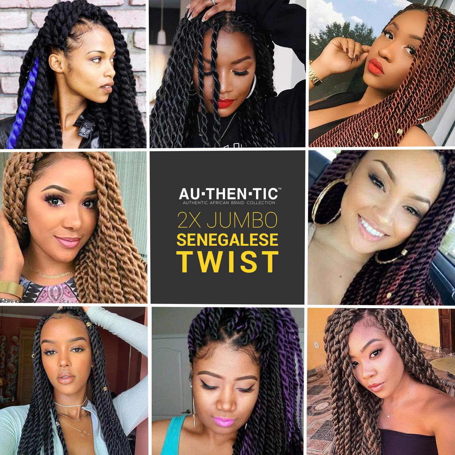 AU-THEN-TIC AU-THEN-TIC Jumbo Senegalese Twist Crochet Hair, 24 Inch, 4 Pack, Synthetic Extensions for Havana and Mambo Twist Styles, (BURG, Burgundy)