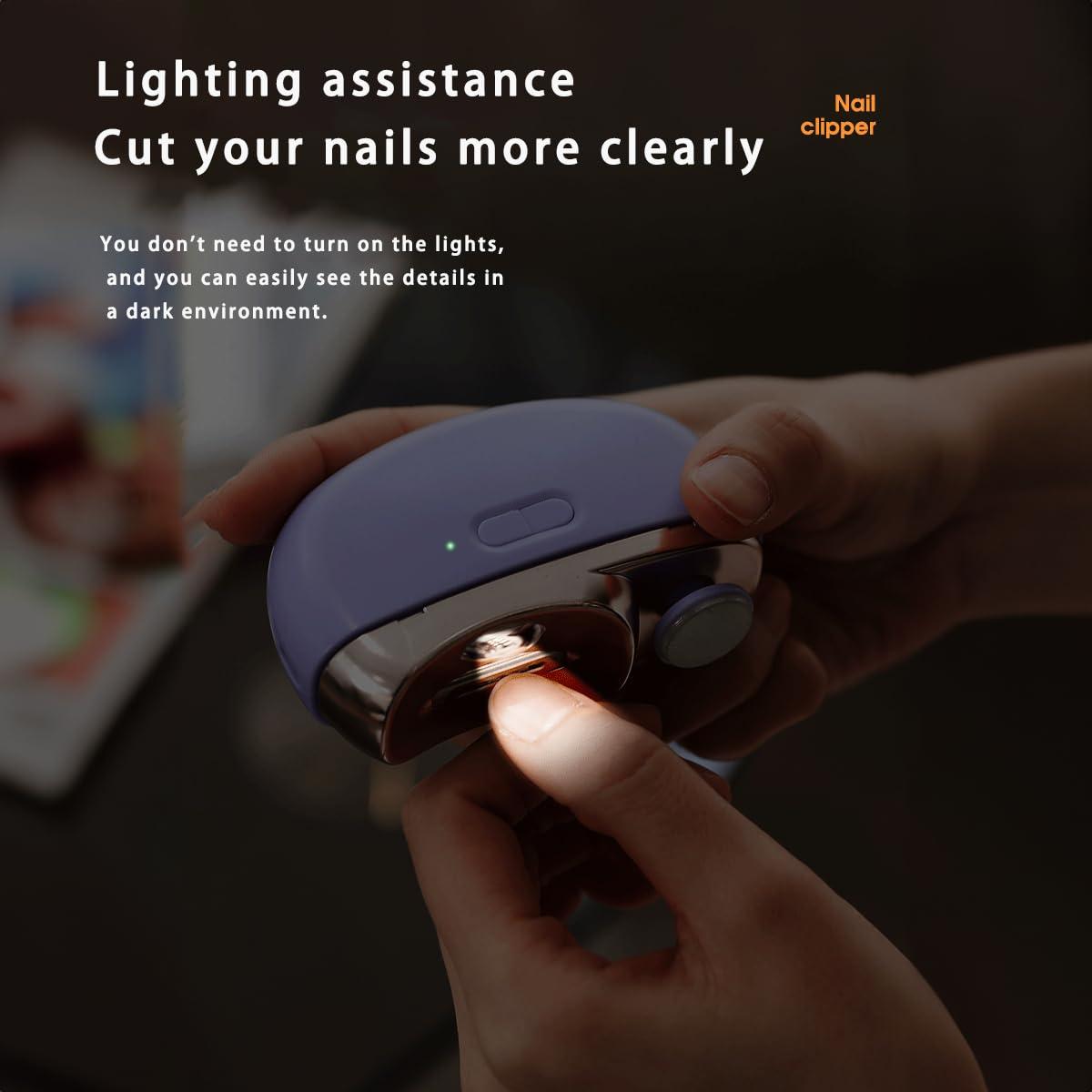 LISSAHNE Electric Automatic Nail Clipper with Light, LISSAHNE 2 in 1 Fingernail Cutter and Polisher USB Rechargeable, Safety Fingernail Trimmer for Baby Seniors and Adult Gift Choice White