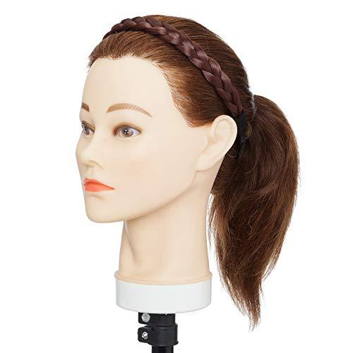 S-noilite Braided Headband Plaited Hair Band Chunky Braided Headband Elastic Stretch Braid Hairband Wide Plaited Braids Blonde Black Synthetic Hairpiece (Small-three strands braided, M33C)