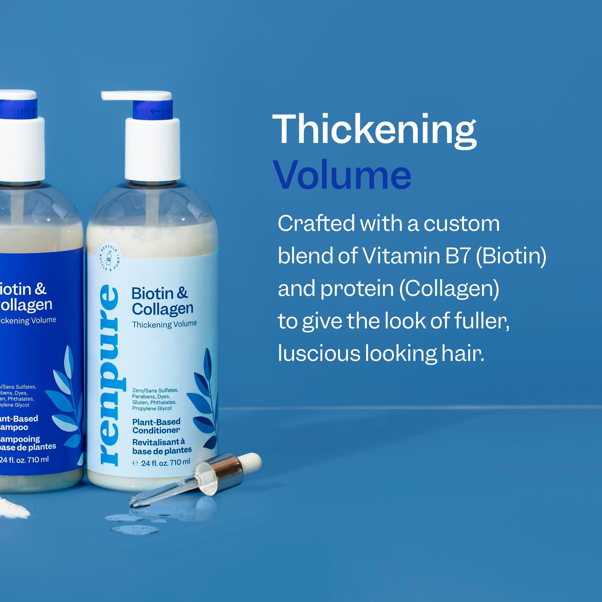 RENPURE Renpure Biotin & Collagen Shampoo & Conditioner Set, Plant- Based - Nutrient Infused Formulas for Fuller, Thicker Looking Hair - For Fine Hair - Vitamin B7 (Biotin) & Collagen - 24 Fl Oz each, 2 Pack