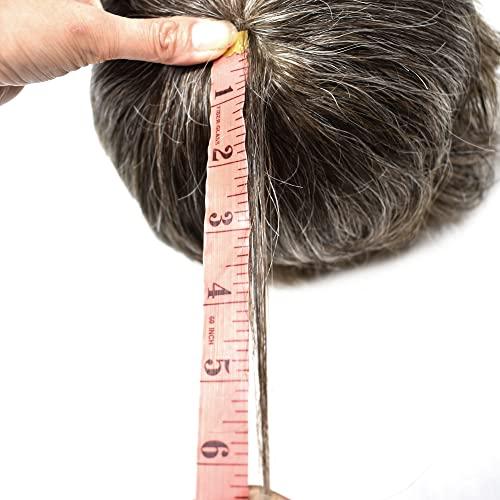 Hair Wonders Toupee for Men Real Human Hair Piece Replacement Systems Durable Full Poly Skin Mens Toupee Hairpiece Hair System for Men Protesis Capilar Para Hombre330# 3# Dark Brown+30% Grey8\'\'x10\'\'