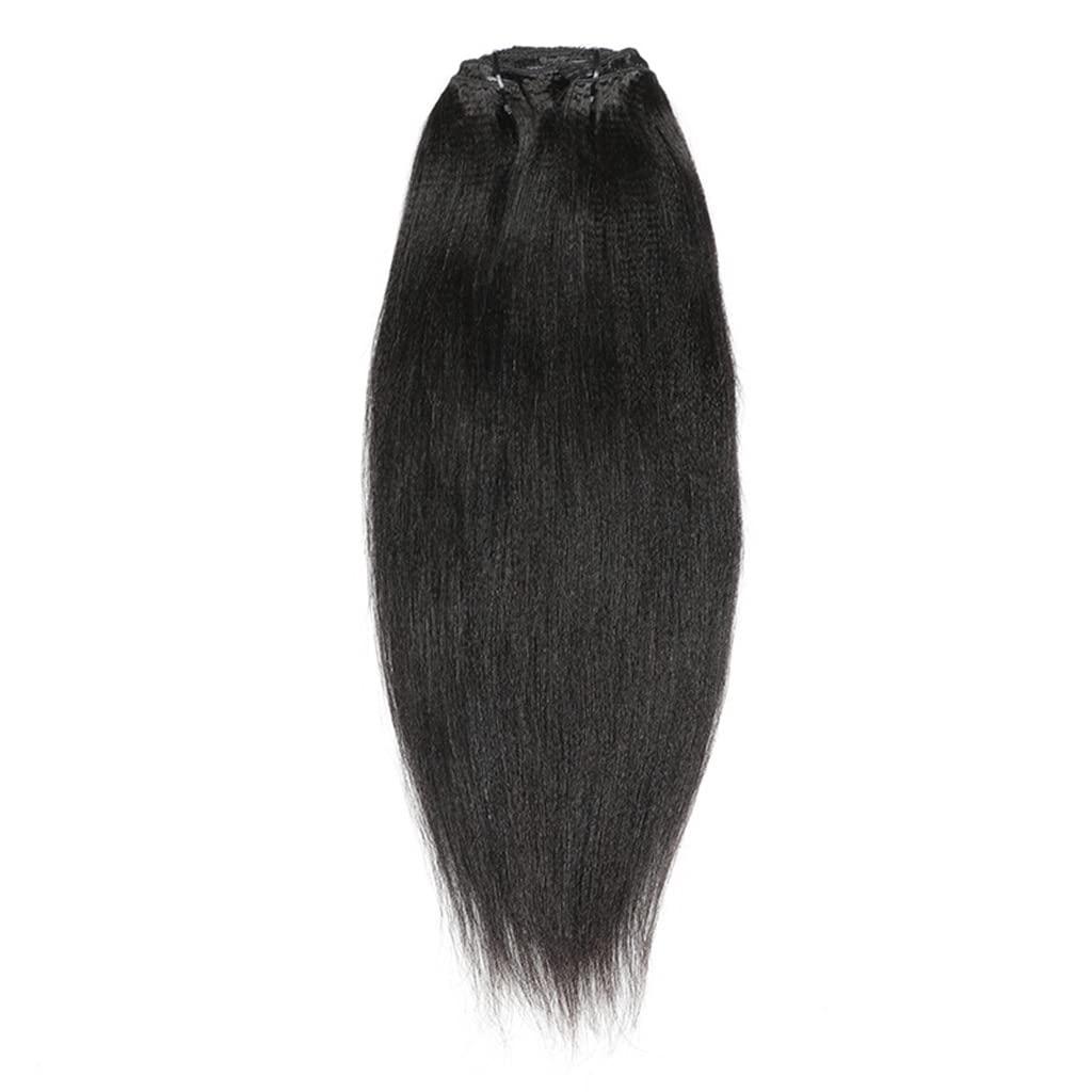 GREEMEO Yaky Clip In Hair Extensions Human Hair 120G 8PCS Perm Yaki Hair Extensions Clip In Human Hair for Black Women Light Yaky Straight Hair Clip Ins Soft Brazilian Remy Hair Thick Ends 18 Inch