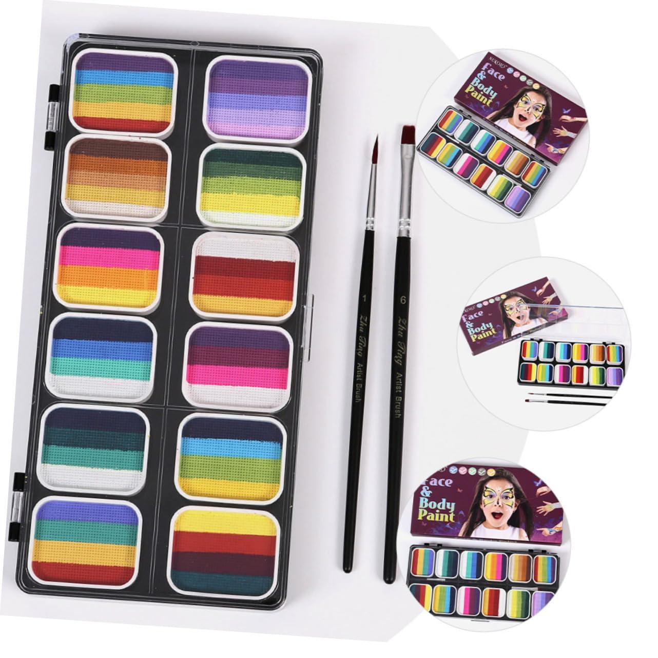 Ipetboom Ipetboom Face Body Paint Kit with 12 Color Gradient Rainbow Strips Non-shiny Pearl Mixed Body Painting Paint Set Water-activated Art Kit for Cosplay