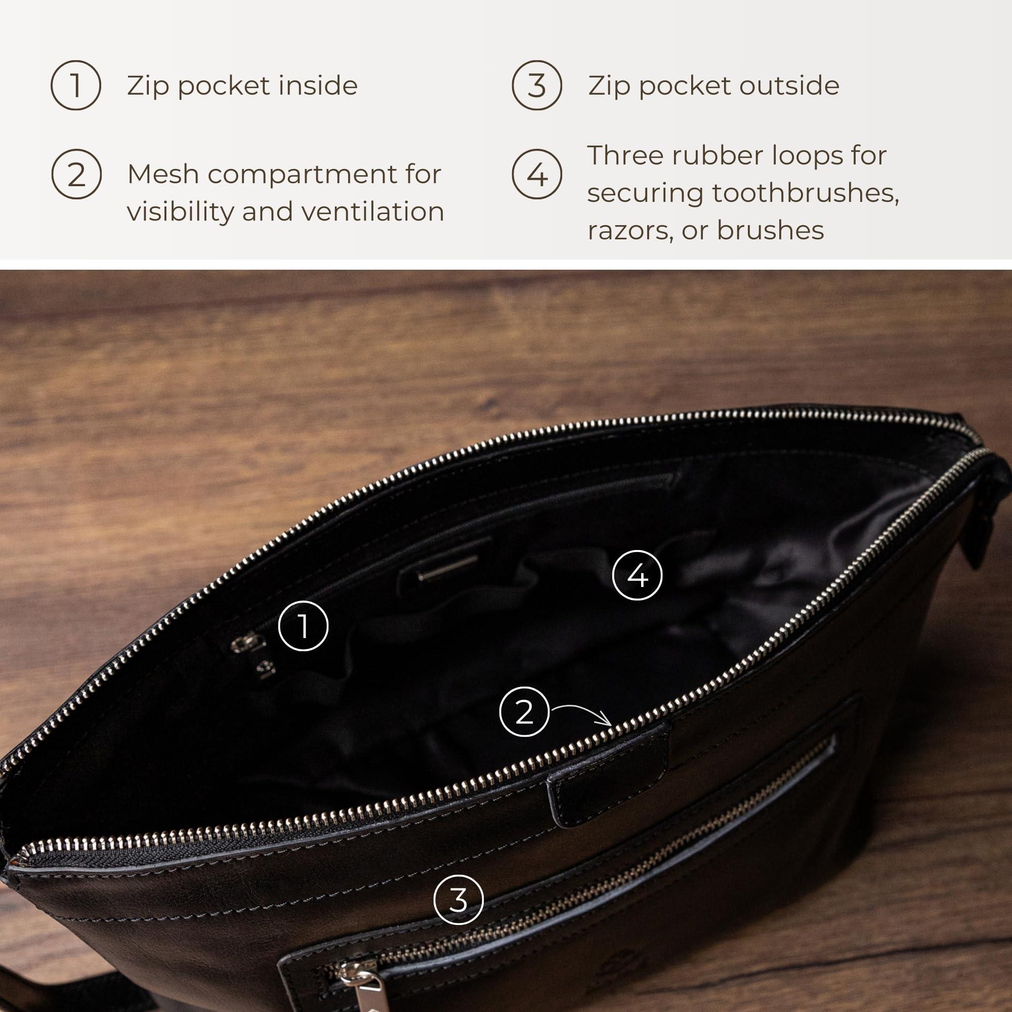 Time Resistance Time Resistance Leather Toiletry Bag - Dopp Kit, Full-grain Leather Cosmetic Case, Wash Bag (Black)