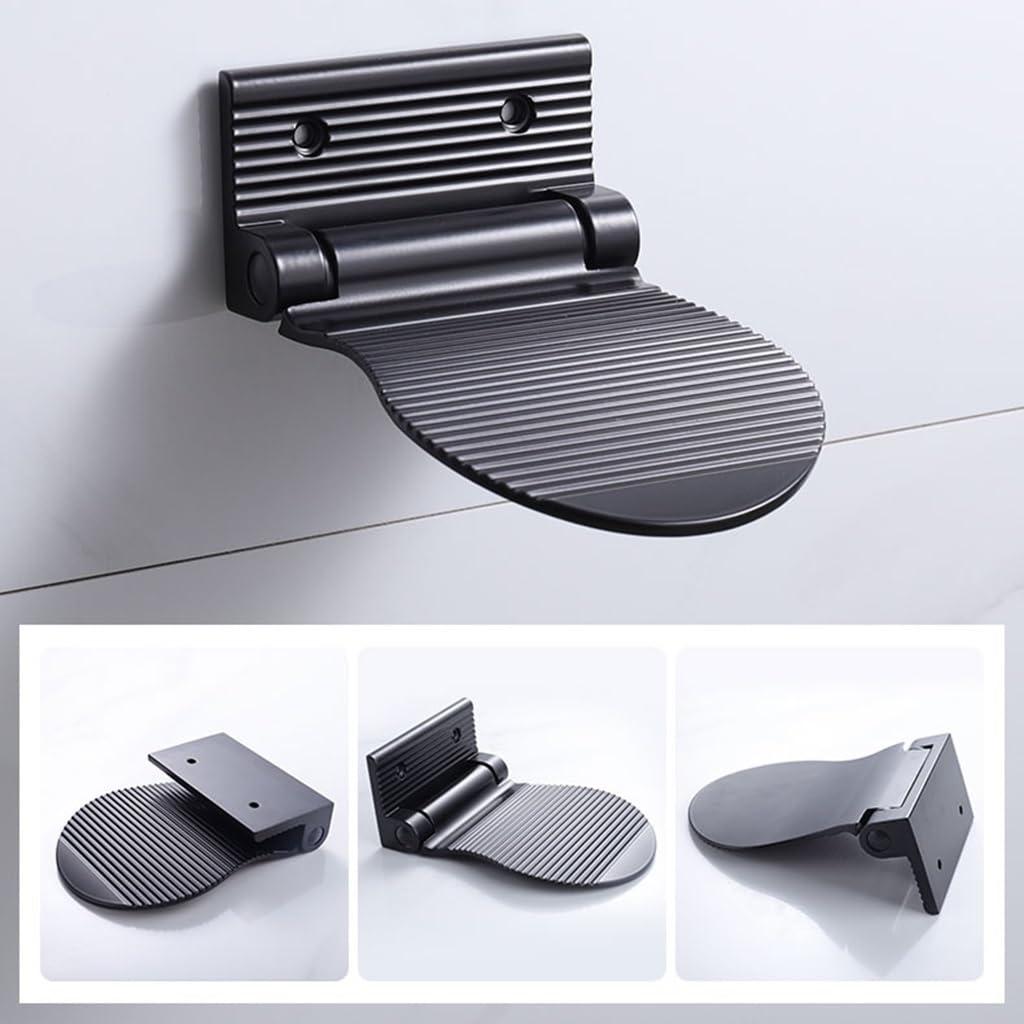SBOJI Shower Foot Rest, Non-Slip Foot Rest, Aluminum Alloy Shaving Shelf Fold-Up Shower Foot Rest for Shaving Legs Shower (Color : Black)