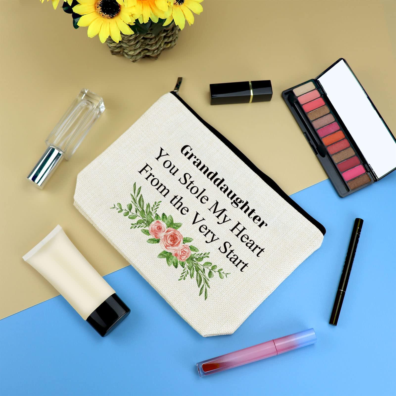 Mikela Granddaughter Gifts from Grandma Grandpa Cosmetic Bag Granddaughter Birthday Gifts Makeup Bag Christmas Graduation Gift for Granddaughter Travel Toiletry Bag Bridal Shower Gift Make Up Pouch