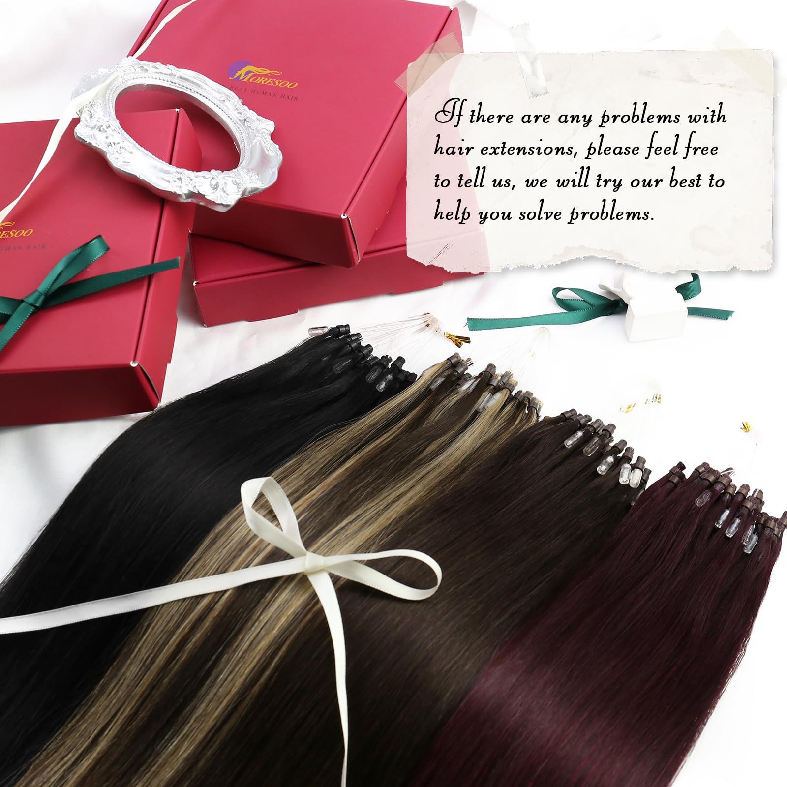 Moresoo Moresoo Micro Loop Hair Extensions Real Human Hair Jet Black Microlink Hair Extensions Human Hair Extensions Black Micro Beads Hair Extensions 14 inch Micro Loop Human Hair 50g/50s