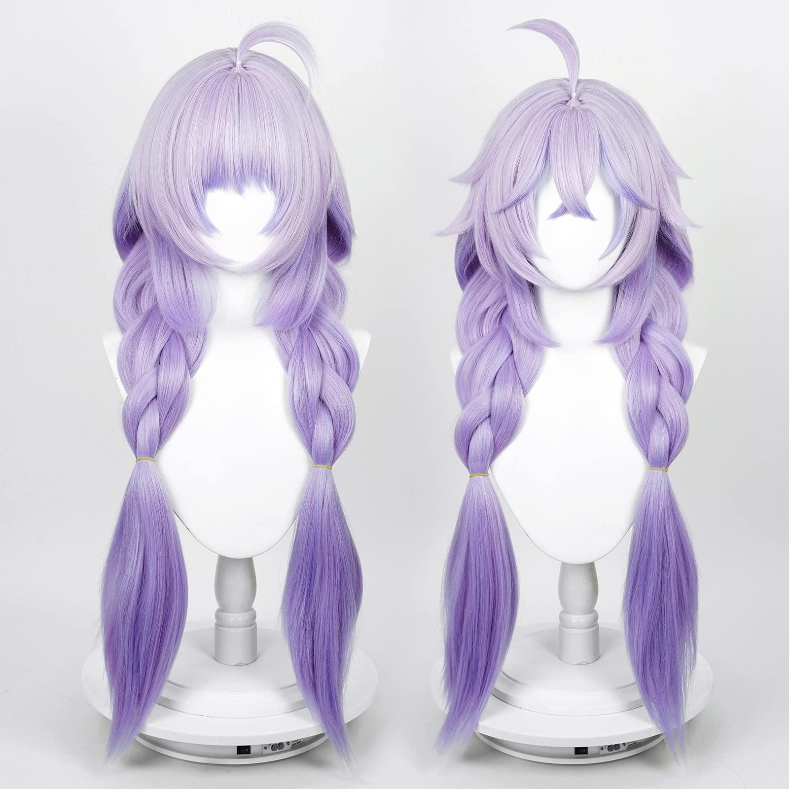 Aicos Aicos Purple Anime Wig with Double Braid, Long Cosplay Wig with Bangs, Heat Resistant Hair Wig for Women